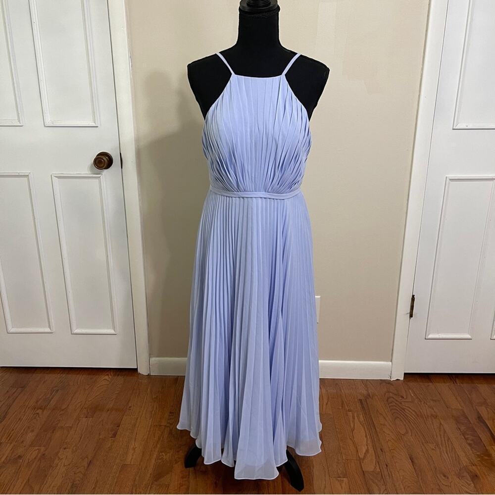 AZAZIE DASHA Pleated Below Knee Chiffon A-Line Dress Sky Blue Size 6 - Picture 5 of 10